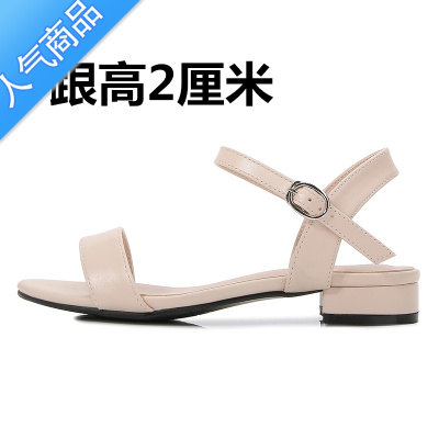 SUNTEK凉鞋女夏2023年新款仙女晚晚风法式小众粗中跟低跟一字扣带高跟鞋
