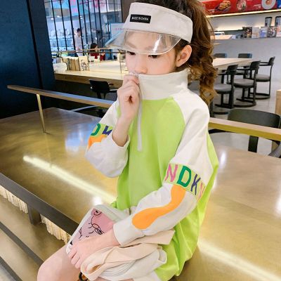 珂卡慕(KEKAMU)小女孩春天穿的衣服女童中长款卫衣2020春秋装新款儿童洋气韩版中大童宽松薄款上衣潮荧光绿默认颜色160cm