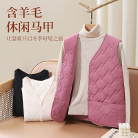 女士羊毛绗缝菱格保暖马甲女修身轻薄打底保暖背心女秋冬外穿白色