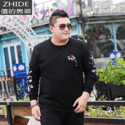 SUNTEK胖子卫衣男大码加肥加大肥佬宽松绣花棉长袖中国风男装外套春秋卫衣