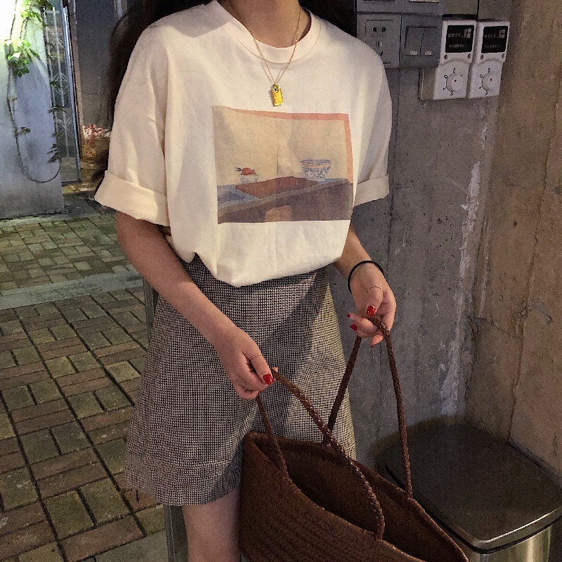 夏季韩国宽松学生圆领短袖T恤女夏休闲上衣韩国女装