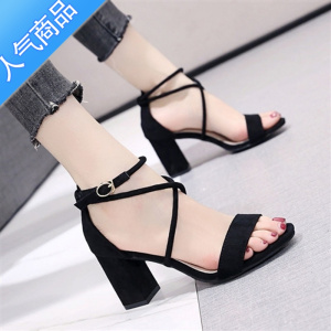 SUNTEK凉鞋女夏仙女风2023新款配裙子时尚ins潮网红中跟粗跟罗马高跟鞋