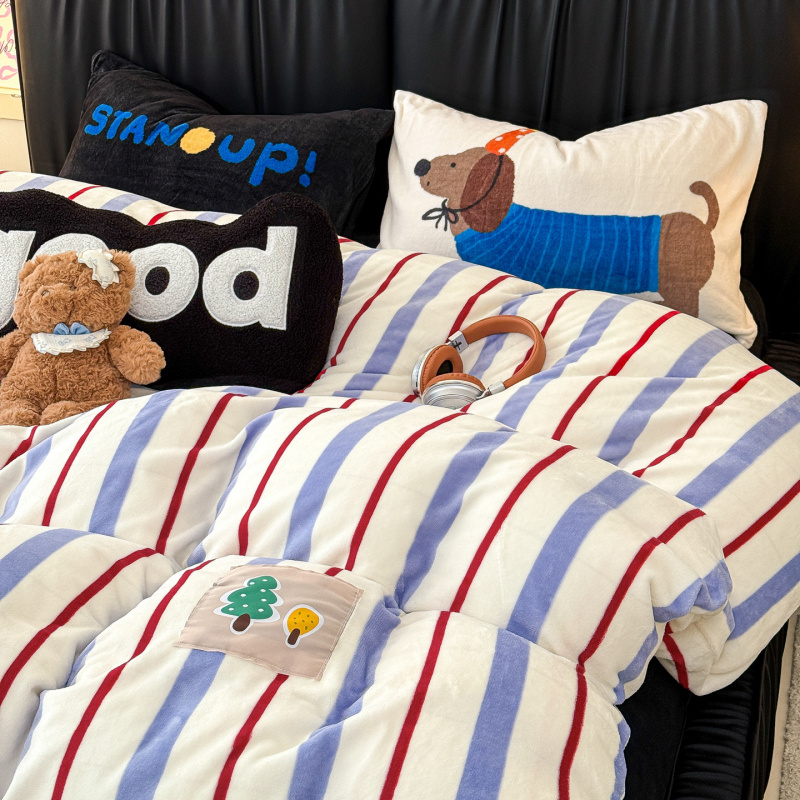 冬季加厚牛奶绒床上四件套多巴胺加绒珊瑚绒床单被套床品三件套