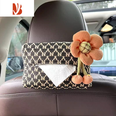 三维工匠千鸟格车载纸巾盒女高颜值汽车椅背扶手箱抽纸盒车内装饰用品大全 粉色五瓣花