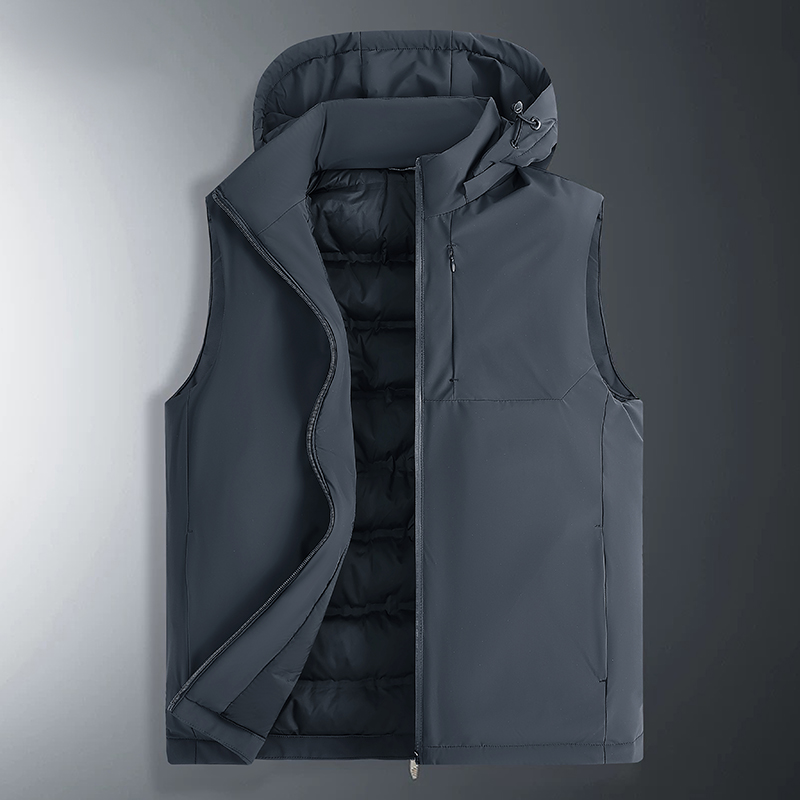 渔人船长男士羽绒马甲加厚防风连帽可拆卸羽绒马甲
