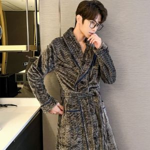 秋冬季情侣睡袍女士珊瑚绒浴袍长款睡衣男士加厚法兰绒浴衣家居服