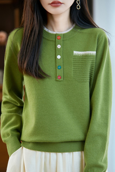 秋冬新款假两件灰色针织打底衫女洋气内搭假口袋大码女装毛衣