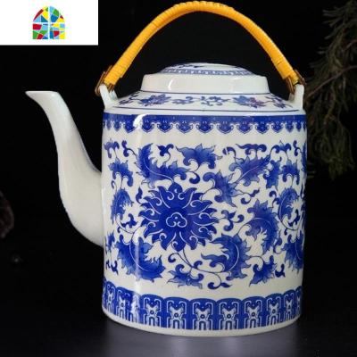 景德镇青花冷水壶陶瓷大容量可高温茶壶凉水壶大号饭店泡茶壶家用 FENGHOU 4.6升缠枝莲收藏送红绳刷子