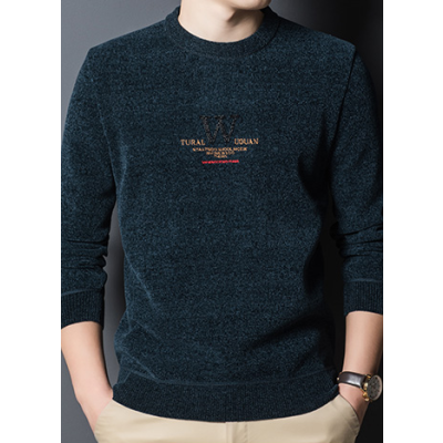 HongZun秋冬季中年雪尼尔卫衣加绒加厚款圆领毛衣男保暖线衣针织衫毛衣