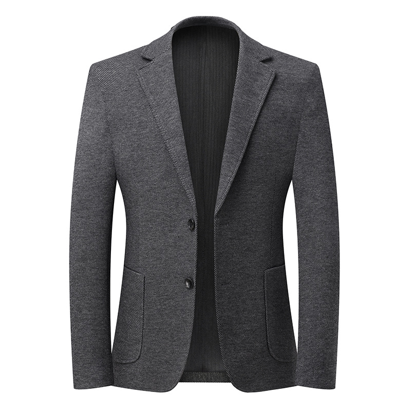 秋冬双层含棉厚款商务休闲西装男士修身弹力免烫西服可机洗单西装