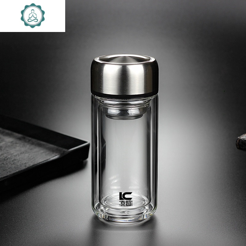 便携小容量双层玻璃杯 迷你茶杯带盖水杯子男女泡茶200ml矮胖大口 封