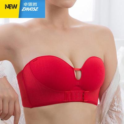 一字无肩带充气隐形文胸贴小胸加厚乳贴女婚纱用聚拢上托内衣裹胸卓思哲