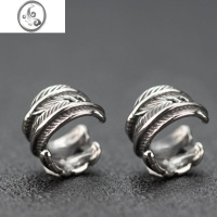 JiMi耳环男免打孔复古银色羽毛耳夹潮流个性防泰银单只耳饰时尚耳骨夹