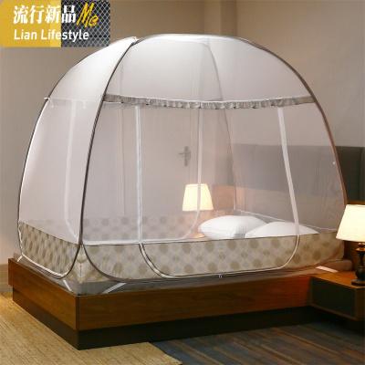 2019新款免安装蒙古包蚊帐有底加密加厚1.8m1.5m1.2米床双人家用 三维工匠