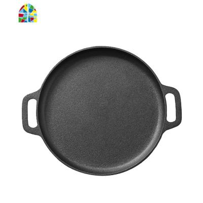 封后铸铁平底锅加厚无涂层锅双耳铁锅家用烙饼煎锅燃气电磁炉 feng