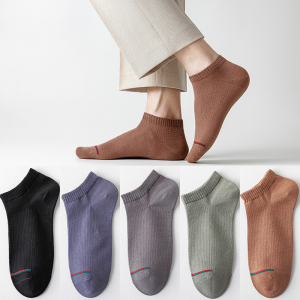 猫人男士船袜华夫格100%棉AAA级除臭短筒隐形男船袜 5双装 均码