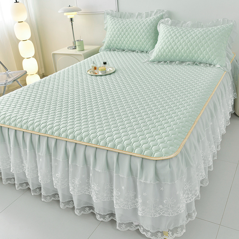 泰国天然乳胶凉席三件套床裙款防滑加厚款可机洗冰丝软席子可折叠