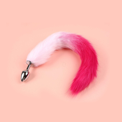 欢乐小鸟狐狸尾巴情趣用具sm调情肛门拉珠女用后庭肛塞尾巴性用品神器小猫玫红渐变中号+直径3.5cm送润滑液-后庭拉珠