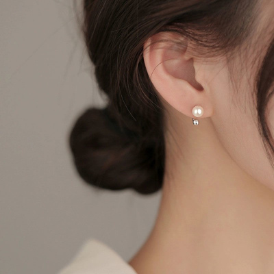 s925银针螺丝纽扣珍珠耳钉女轻奢气质高级感设计弯钩耳环耳饰送女朋友老婆情人节七夕生日礼物