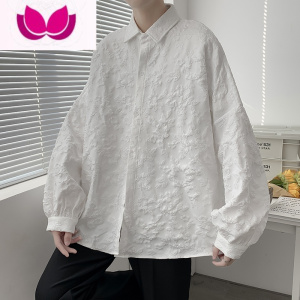 七斓黑色长袖衬衫男士大码潮牌韩版痞帅衬衣高级感宽松休闲外套