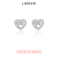 999纯银满钻爱心蝴蝶结耳钉女养耳洞耳骨钉2025新款精致小巧耳环送女朋友老婆情人节七夕生日礼物
