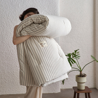 A类母婴全棉色织水洗棉春秋被冬被日式简约条纹纯棉大豆被子被芯