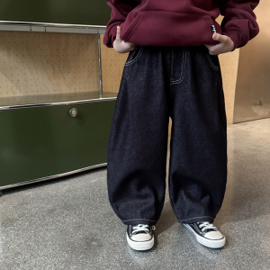 童酷男童冬款百搭后袋贴标宝宝休闲裤一体绒保暖儿童牛仔裤潮