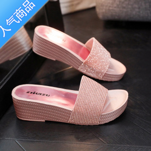 SUNTEK时尚女外穿厚底拖鞋夏季室内防滑居家用松糕高跟塑料女士坡跟凉拖
