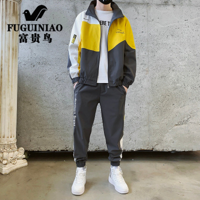 富贵鸟春秋青少年运动套装男韩版潮流初中高中学生休闲男装卫衣两件套潮