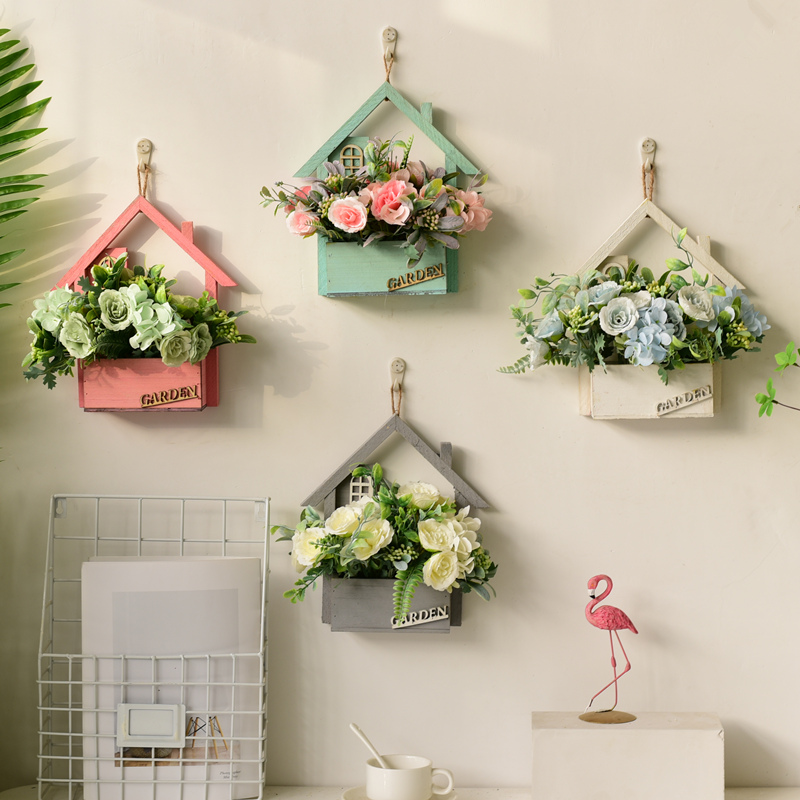 北欧ins仿真植物壁挂假花客厅餐厅墙上挂花 图片4个*玛利亚玫瑰组合