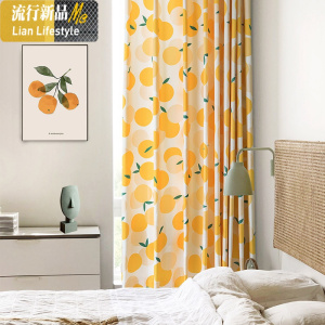 2020新款窗帘北欧简约客厅加厚遮光隔热飘窗卧室窗帘网红款小清新 三维工匠 夏日橘-布 1米面料（加工费另计）