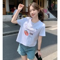 [2.5折价51.1元叠加优惠券]唐狮夏季女圆领前胸水果图案短袖T恤百搭学院风韩版时尚潮流