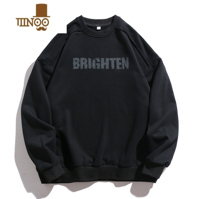 YANXUWIE STUDIO卫衣男宽松圆领情侣打底衫美式字母印花毛边长袖