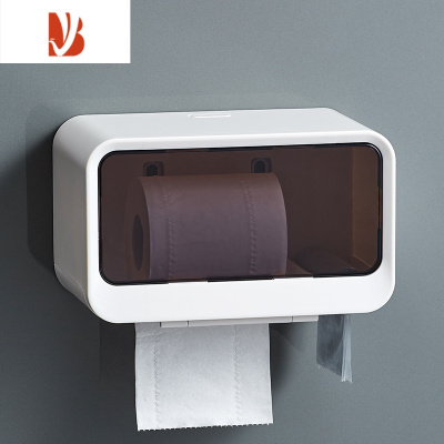 三维工匠卫生间纸巾盒厕所家用卷纸抽纸收纳免打孔防水洗手间壁挂式置物架 透明灰