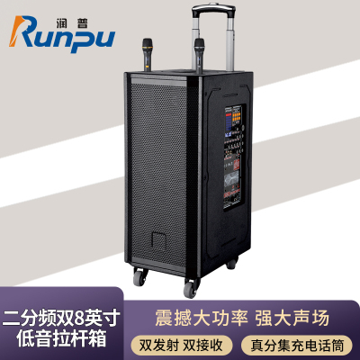 润普Runpu会议扩声拉杆音箱二分频双8英寸低音野外作训户外扩音带话筒专业拉杆音响音箱RP-S-ZLG8S