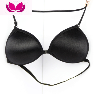 七斓比基尼文胸挂脖子前扣光面无托三角内衣温泉游泳走秀内衣胸罩
