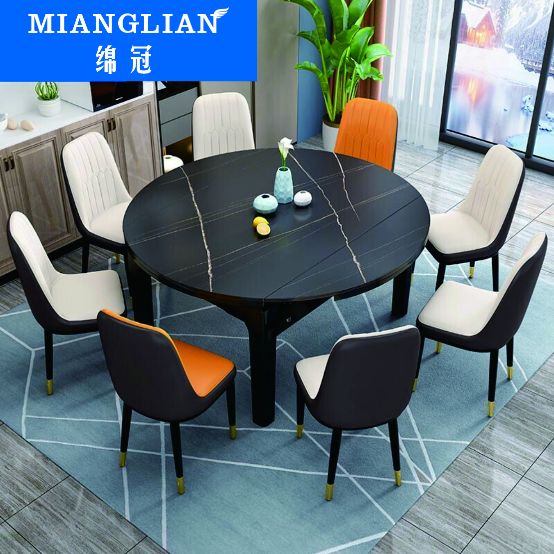 绵冠MIANGUAN岩板餐桌家用小户型饭桌现代简约大理石北欧餐桌椅组合
