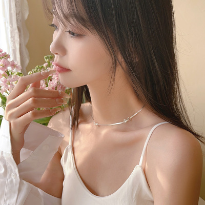 S925银蝴蝶结项链女2024新款小众设计高级感精致锁骨链首饰品送女朋友老婆情人节七夕生日礼物