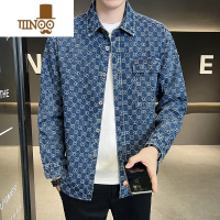 YANXU牛仔外套男2023新款潮流宽松薄款上衣痞帅个性印花工装衬衫式夹克