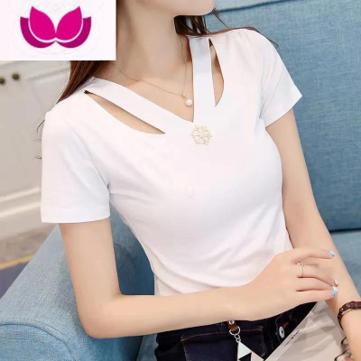 七斓夏季女装纯欲风性感上衣短袖V领百搭打底衫内搭网红t恤女ins超火
