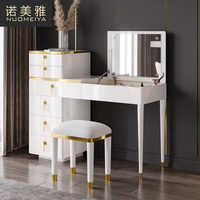 现代简约翻盖梳妆台小户型卧室后现代风轻奢化妆桌收纳柜一体
