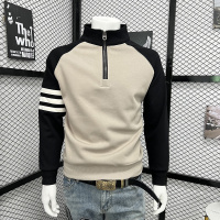 加绒保暖卫衣男士秋冬时尚拼接半拉链立领上衣宽松百搭休闲打底衫