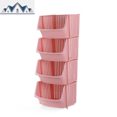 厨房置物架蔬菜水果收纳筐菜架浴室客厅零食玩具收纳架落地式4层 三维工匠