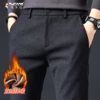 啄木鸟春秋新款磨毛休闲裤男士宽松直筒长裤秋冬新款带绒保暖裤子