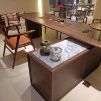 北美黑胡桃木带岩板新中式茶桌实木茶台休闲办公茶室家用定制茶几