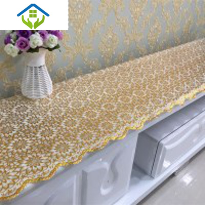 御蓝锦PVC烫金电视柜垫桌布防水茶几垫床头柜垫梳妆台布艺盖布欧式定做341烫金49*160cm