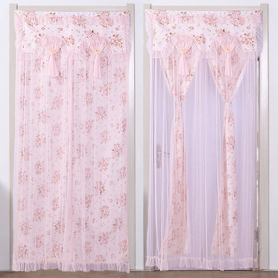 魔术贴闪电客帘免打孔卧室双层夏季防蚊隔断帘家用挡风纱网遮挡帘布帘魔术贴-双开-花蜜粉宽90*高210cm