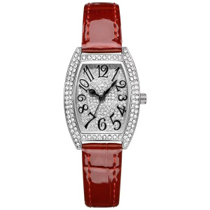 探志手表时尚酒桶形数字款女表镶钻小巧指针式石英防水皮带满天星女士腕表礼物