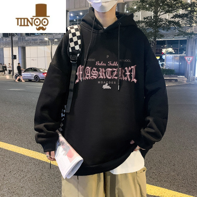 YANXU连帽卫衣男士潮牌宽松百搭黑色外套痞帅休闲套头长袖上衣服