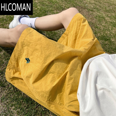 HLCOMAN夏季薄款冰丝速干短裤男潮牌简约刺绣沙滩裤宽松篮球五分运动裤子